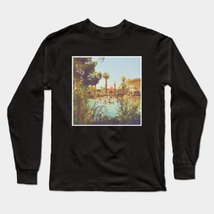 Beautiful Palm Trees Photography design with blue sky and swimming pool holiday vibes Long Sleeve T-Shirt